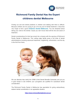 Richmond Family Dental Has the Expert childrens dentist Melbourne