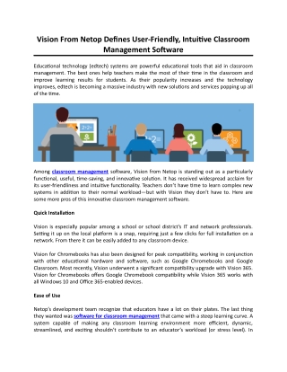 Vision From Netop Defines User-Friendly, Intuitive Classroom Management Software