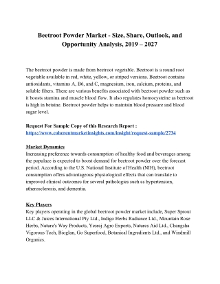 Beetroot Powder Market - Size, Share, Outlook, and Opportunity Analysis, 2019 – 2027
