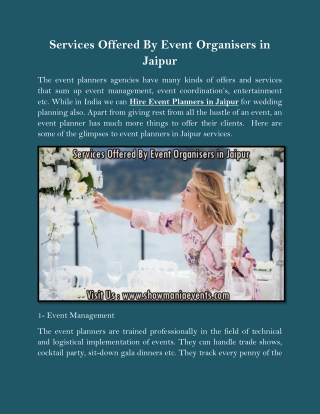 Services Offered By Event Organisers in Jaipur