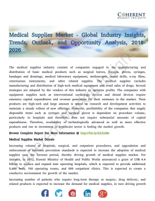 Medical Supplies Market - Industry Insights, Trends, Outlook, and Opportunity Analysis, 2018-2026