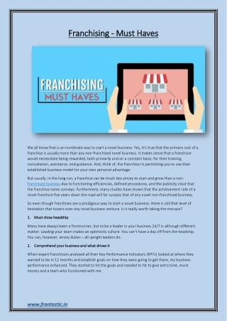 Franchising - Must Haves