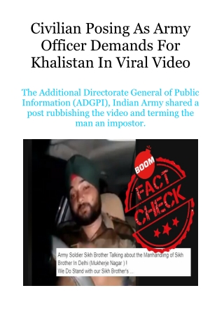 Civilian Posing as Army Officer Demands for Khalistan in Viral Video