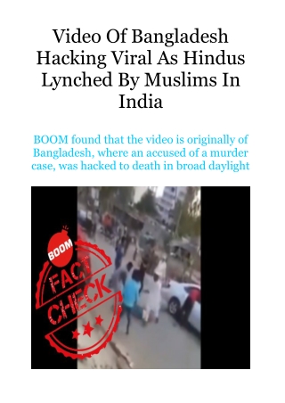 Video of Bangladesh Hacking Viral as Hindus Lynched by Muslims in India