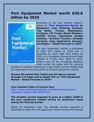 Port Equipment Market worth $36.6 billion by 2025