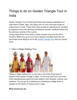 Things to do on Golden Triangle Tour India