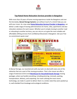 Top-Rated Home Relocation Services provider in Bangalore