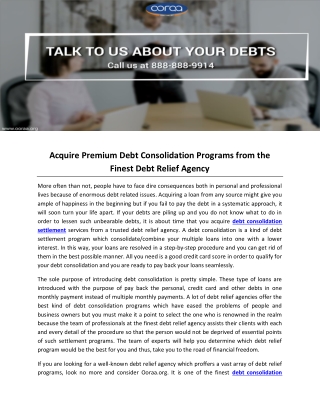 Acquire Premium Debt Consolidation Programs from the Finest Debt Relief Agency