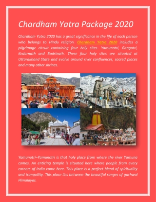 Chardham Yatra Package 2020