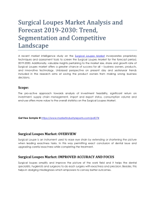 Surgical Loupes Market Analysis and Forecast 2019-2030: Trend, Segmentation and Competitive Landscape