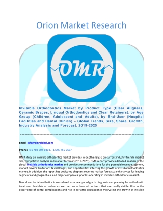 Invisible Orthodontics Market Size, Share, Trends, Growth, Industry Analysis and Forecast to 2025