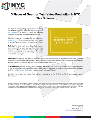 3 Pieces of Gear for Your Video Production in NYC This Summer