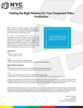 Finding the Right Solution for Your Corporate Video Production