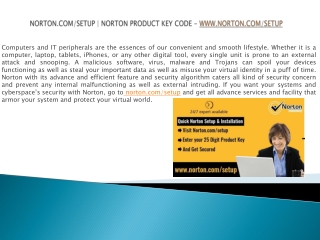 NORTON.COM/SETUP | NORTON PRODUCT KEY CODE - WWW.NORTON.COM/SETUP