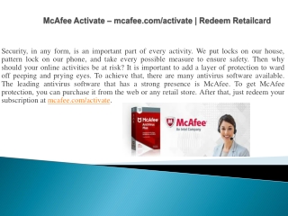 McAfee Activate – mcafee.com/activate | Redeem Retailcard