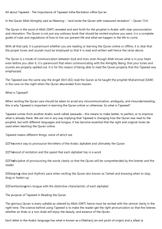 All about Tajweed - The Importance of Tajweed inthe Recitation ofthe Qur’an