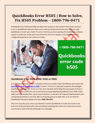 QuickBooks Error H505 How to Resolve and Fix | 18007960471