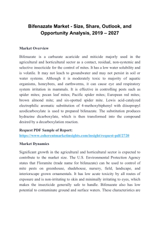 Bifenazate Market - Size, Share, Outlook, and Opportunity Analysis, 2019 – 2027