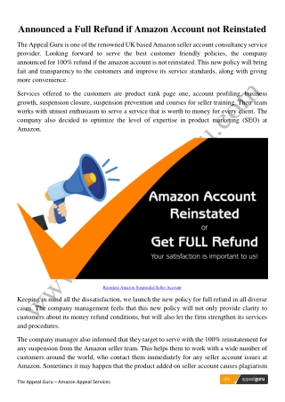 Amazon Seller Account Reinstated