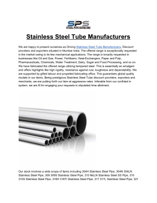 Stainless Steel Tube Manufacturers