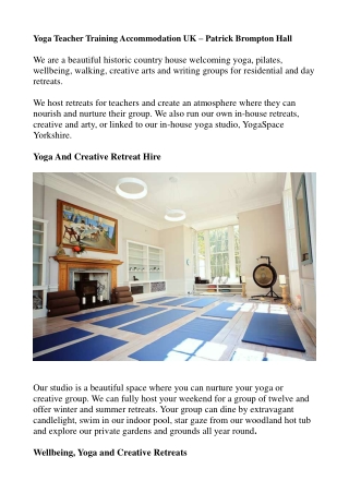 Yoga Teacher Training Accommodation UK - Patrick Brompton Hall