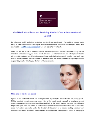 Oral Health Problems and Providing Medical Care at Moonee Ponds Dentist