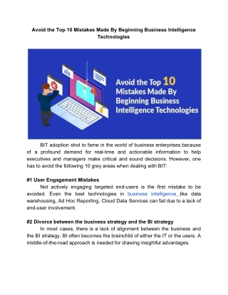 Avoid the Top 10 Mistakes Made By Beginning Business Intelligence Technologies