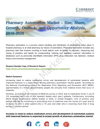 Pharmacy Automation Market Shows Expected Growth from 2018-2026