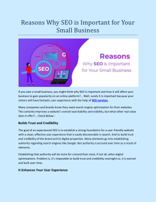 Reasons Why SEO is Important for Your Small Business