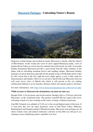 Mussoorie Packages - Unleashing Nature's Bounty