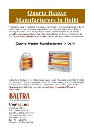 Quartz Heater Manufacturers in Delhi