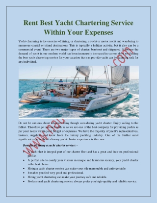 Rent Best Yacht Chartering Service within Your Expenses