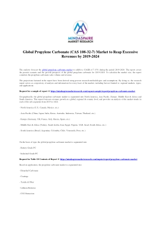 Global Propylene Carbonate (CAS 108-32-7) Market to Reap Excessive Revenues by 2019-2024