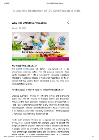 Why primary requirement of ISO 22000 Certification in food and beverage Industries?