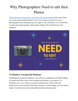 Why Photographers Need To edit Their Photos