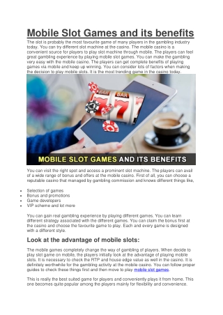 Mobile Slot Games and its benefits