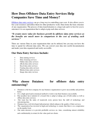 How Does Offshore Data Entry Services Help Companies Save Time and Money?