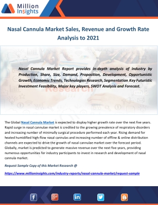 Nasal Cannula Market Sales, Revenue and Growth Rate Analysis to 2021