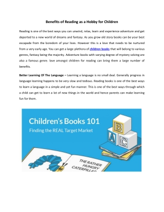 Benefits of Reading as a Hobby for Children