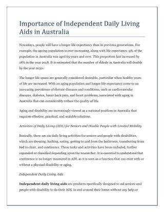 Importance of Independent Daily Living Aids in Australia