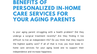 Benefits Of Personalized In-Home Care Services For Your Aging Parents