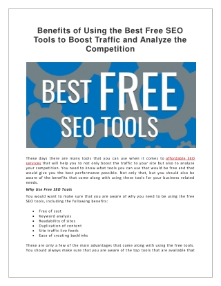 Benefits of Using the Best Free SEO Tools to Boost Traffic and Analyze the Competition