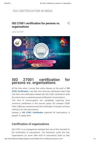 ISO 27001 certification for persons vs. organizations