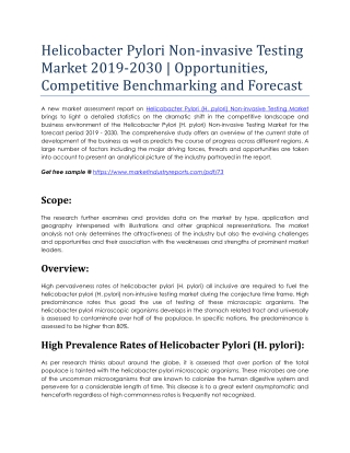 Helicobacter Pylori Non-invasive Testing Market 2019-2030 | Opportunities, Competitive Benchmarking and Forecast