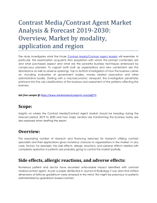 Contrast Media/Contrast Agent Market Analysis & Forecast 2019-2030: Overview, Market by modality, application and region