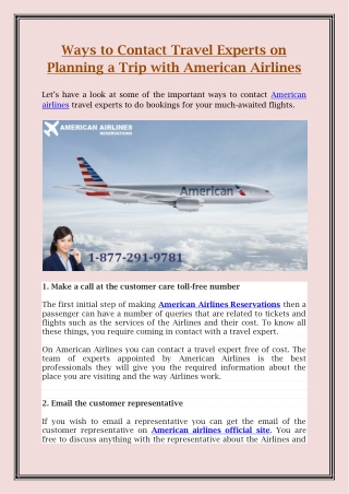 Ways to Contact Travel Experts on Planning a Trip with American Airlines