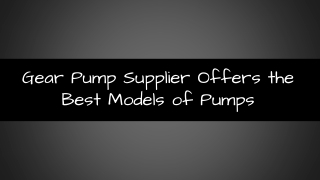 Gear Pump Supplier Offers the Best Models of Pumps