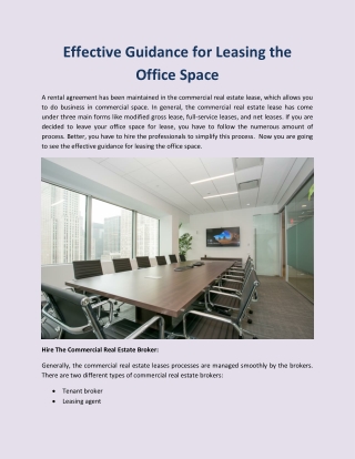 Effective Guidance for Leasing the Office Space