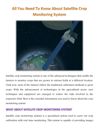 All You Need To Know About Satellite Crop Monitoring System