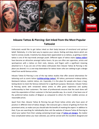 Inksane Tattoo & Piercing: Get Inked from the Most Popular Tattooist